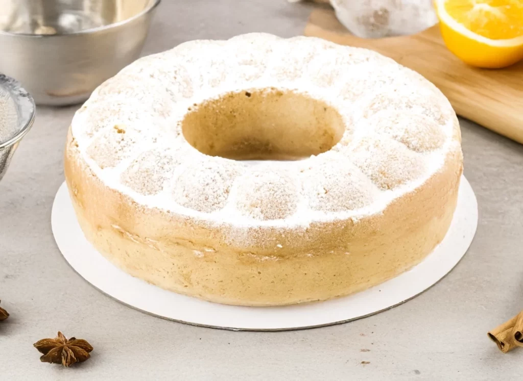 Biscuit de Savoie l&eacute;ger saupoudr&eacute; de sucre glace.