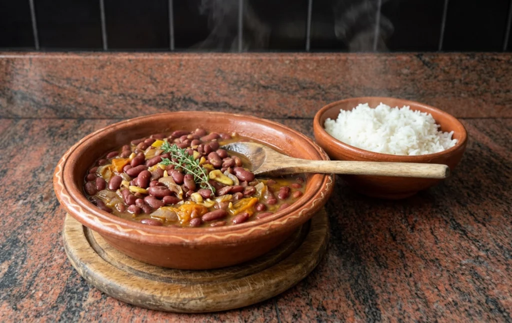 Grains &agrave; la cr&eacute;ole r&eacute;unionnais avec riz blanc.