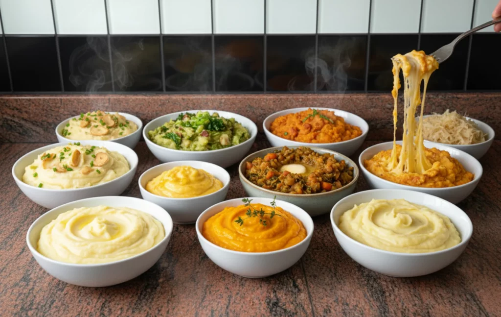 Assortiment de purées de pommes de terre du monde entier