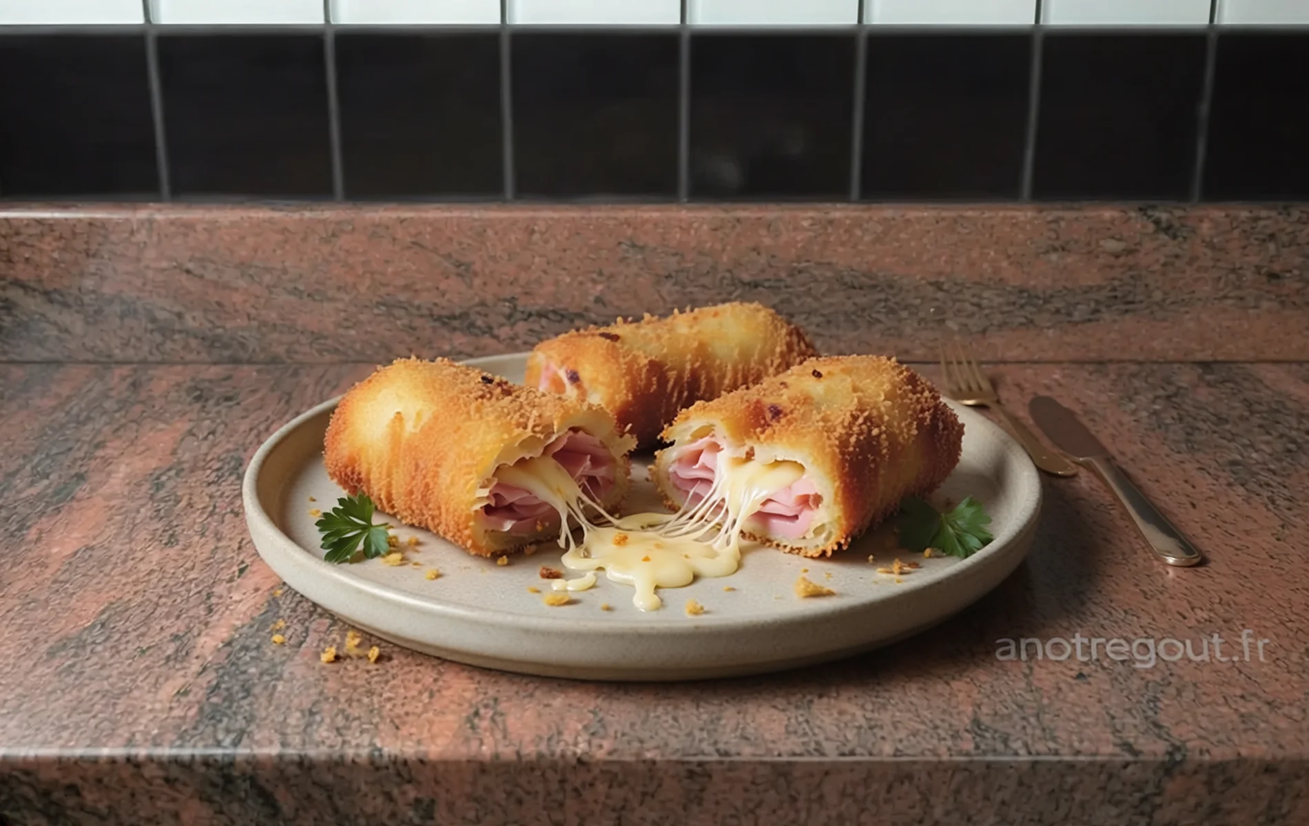Roul&eacute;s pan&eacute;s au jambon et fromage dor&eacute;s