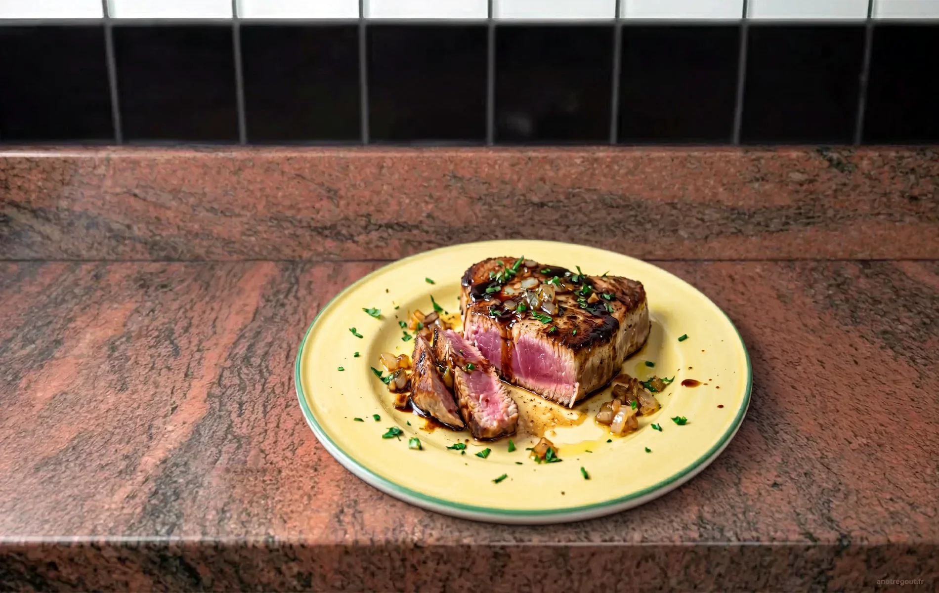 Pav&eacute; de thon mi-cuit au gingembre avec r&eacute;duction de vinaigre balsamique