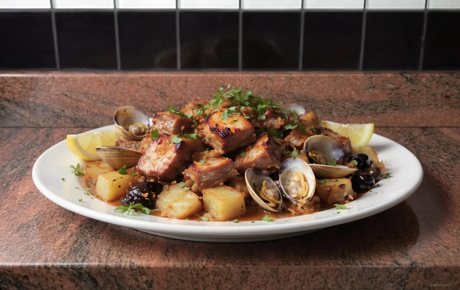 Assiette de porc alentejana aux palourdes