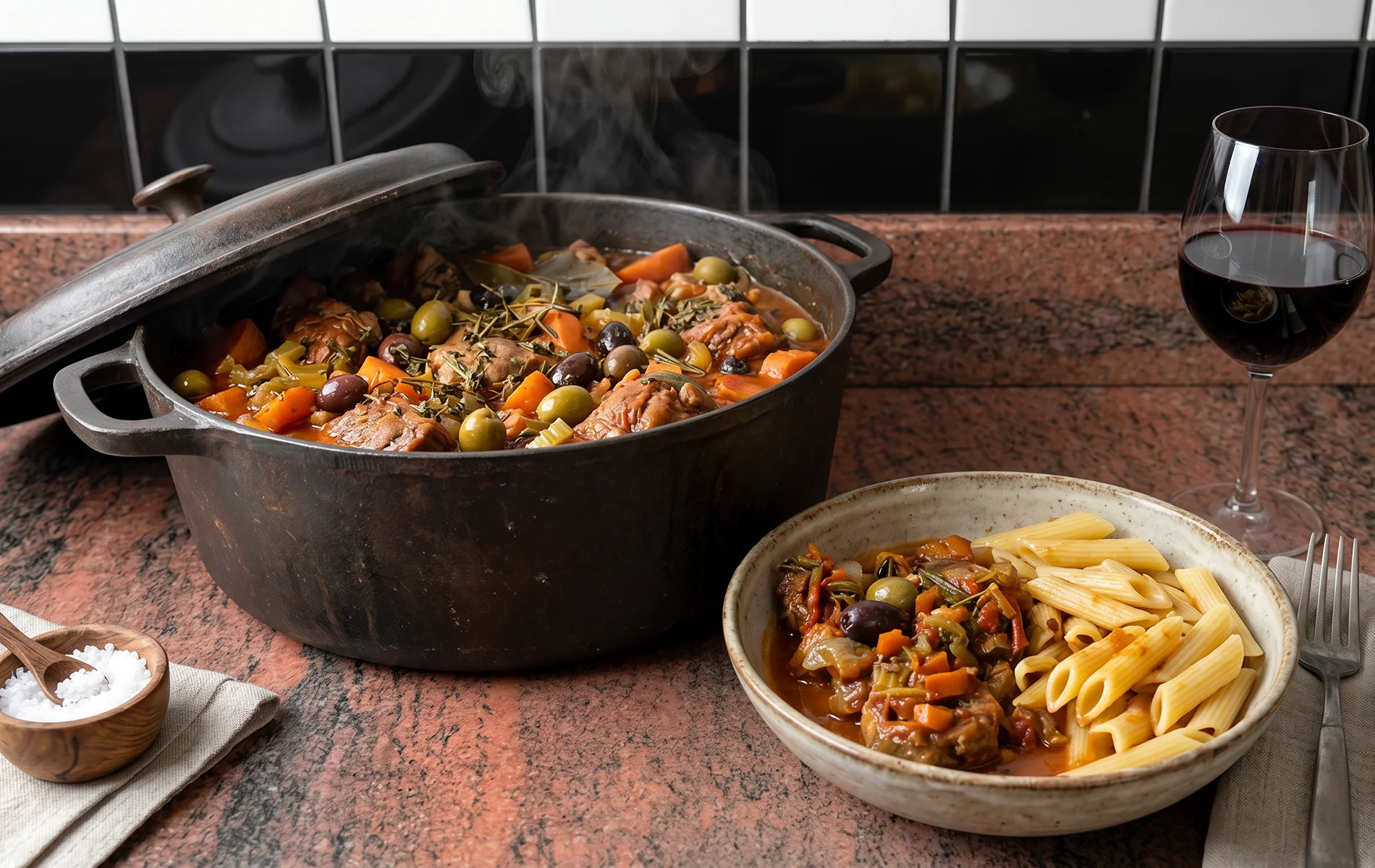 Veau aux olives &agrave; la Corse mijot&eacute; en cocotte