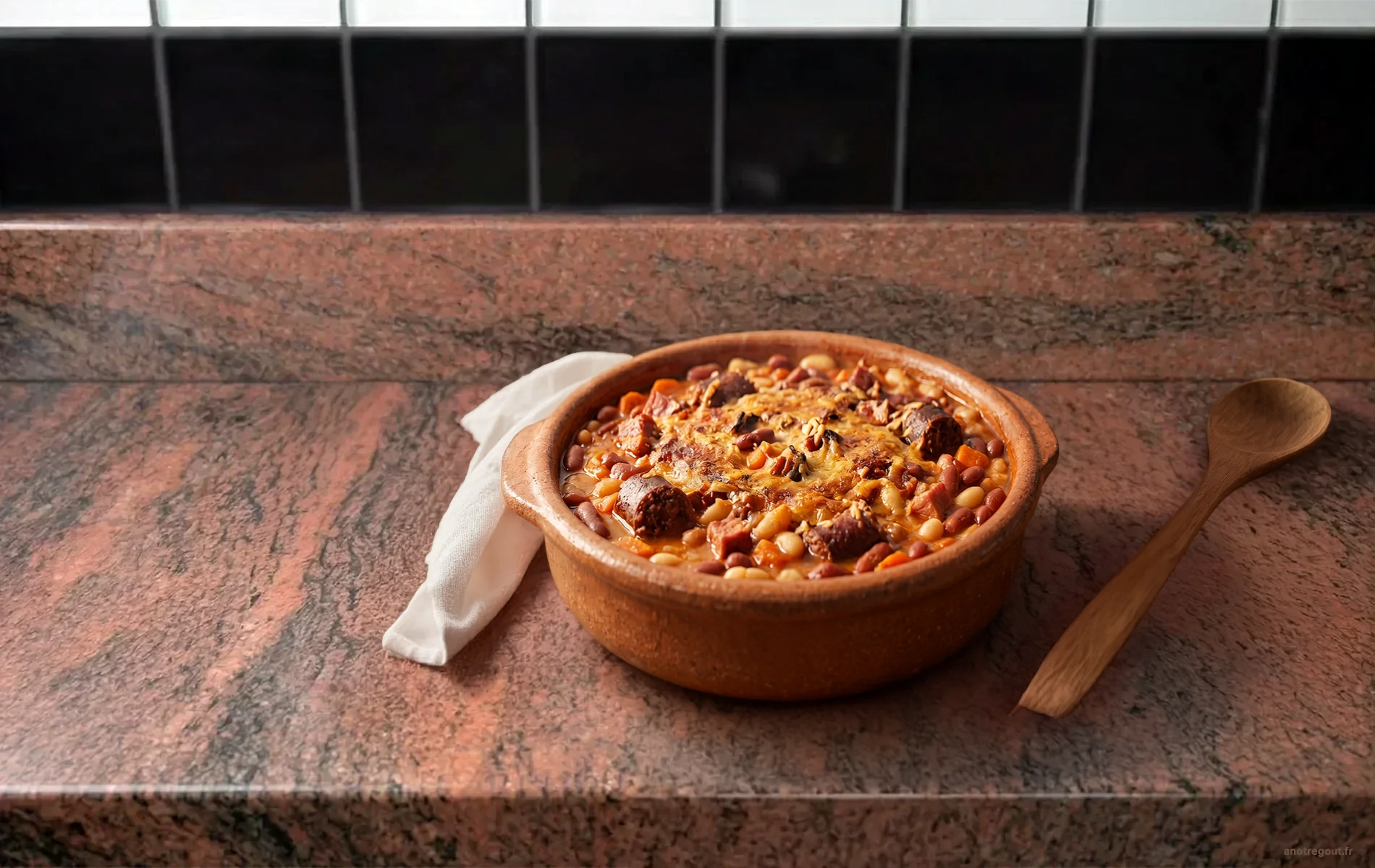Cassoulet cr&eacute;ole aux zandouillettes, haricots rouges et boucan&eacute;.