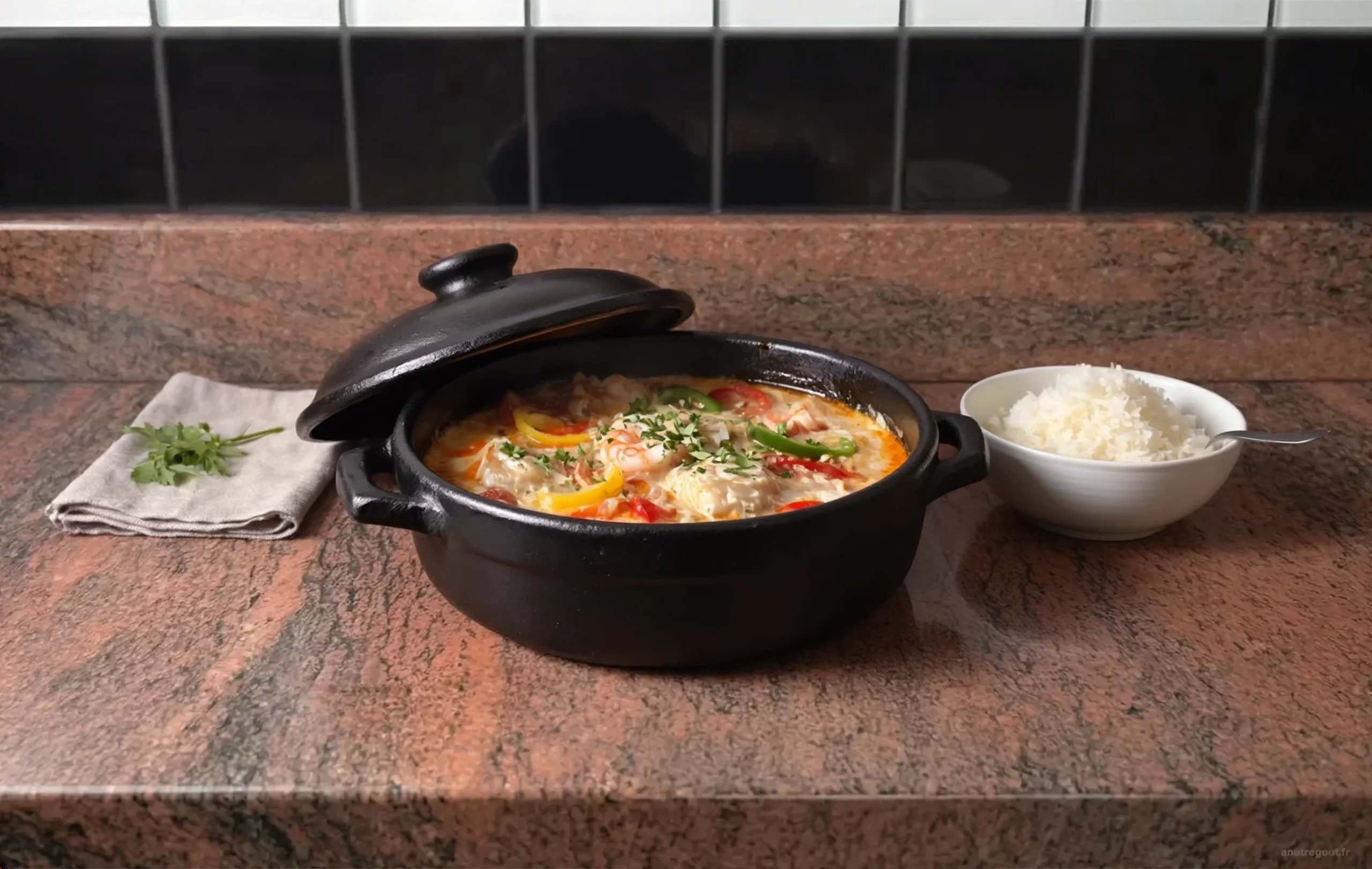 Moqueca de Bahia au poisson et aux crevettes.