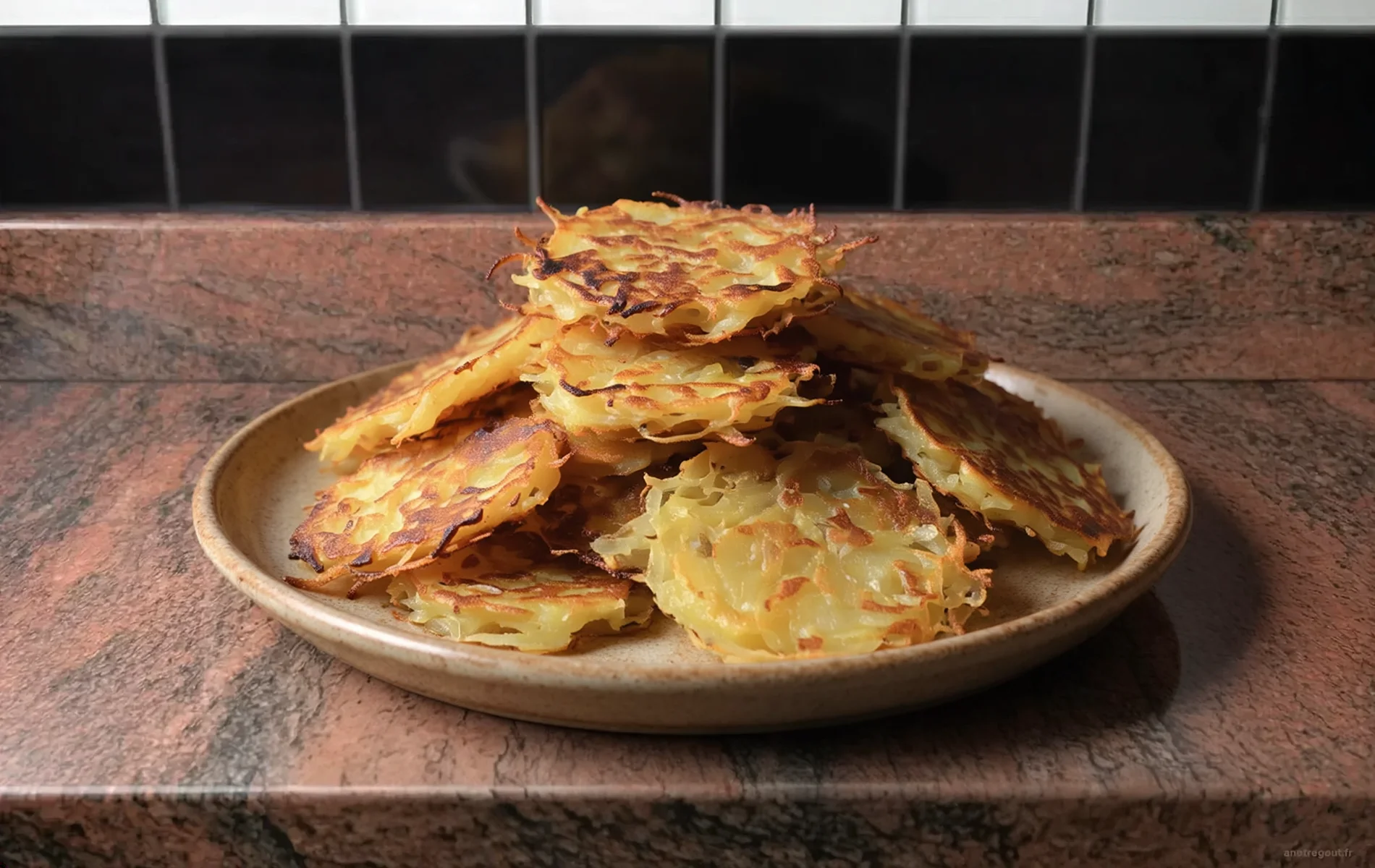 R&ouml;stis de pommes de terre dor&eacute;s et croustillants, pr&eacute;sent&eacute;s en petites galettes familiales.