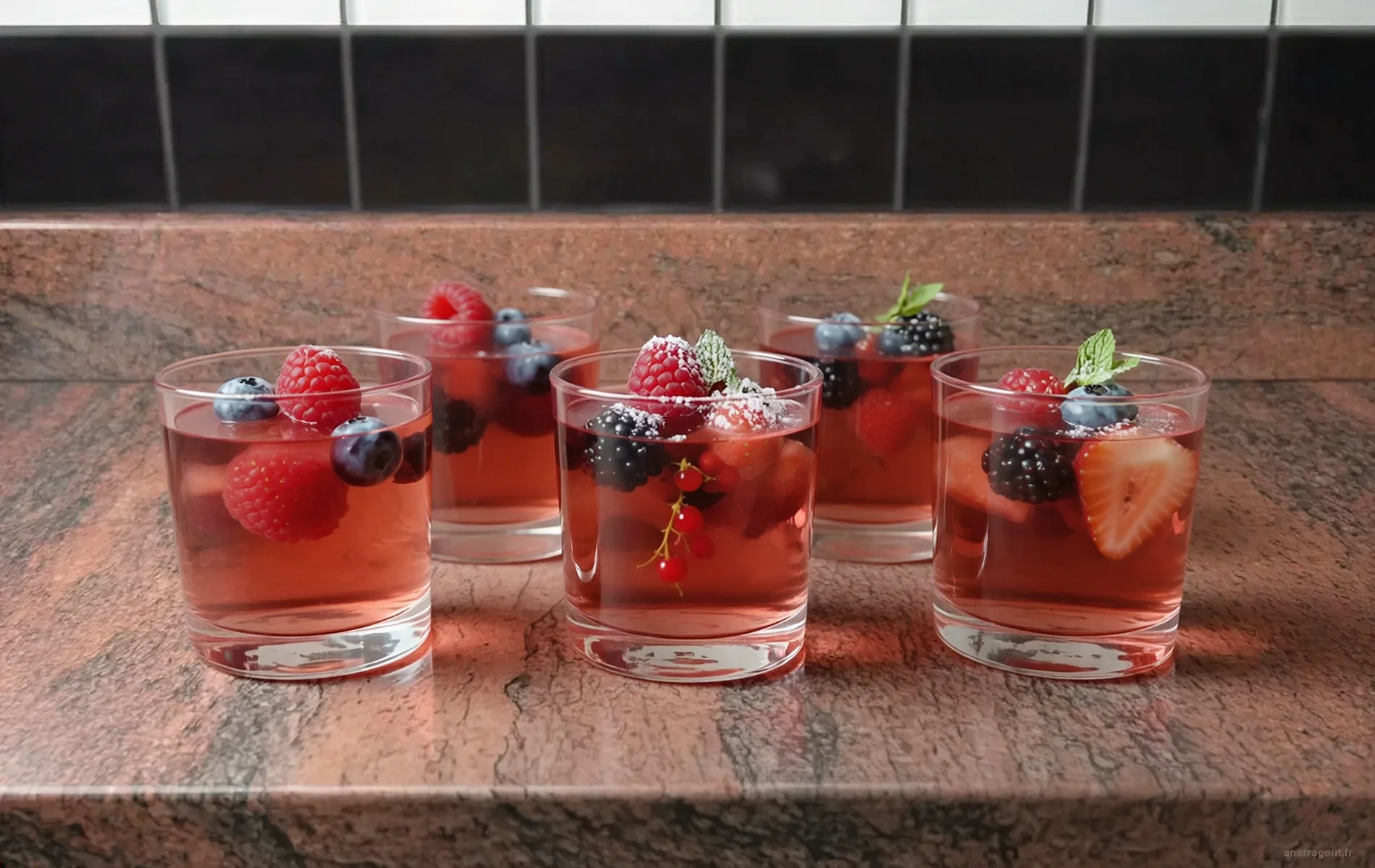 Verrines de fruits rouges au rosé en gelée